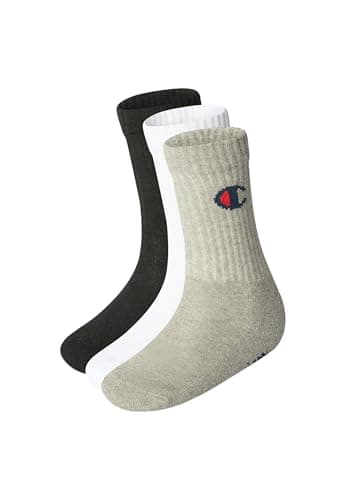 Image of Champion Unisex Basics 3pk Crew Ankle Socks, Light Grey Melange/White/Black, 6-8 UK