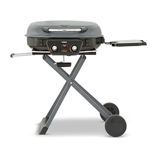 Image of Tower Tourer Two Burner Gas BBQ, Portable Design, Porcelain Enamel Coated Steel Wire Grill, Grey, T978522