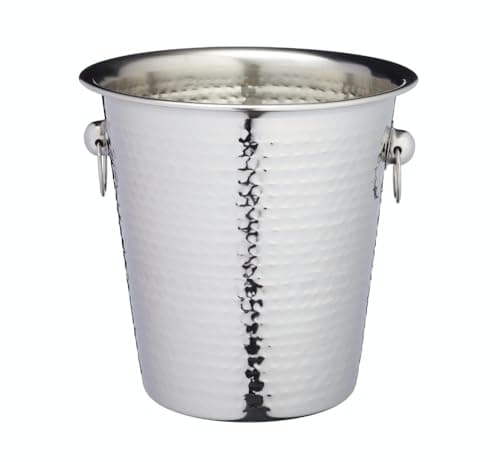 Image of BarCraft BCCHAMBUCHAM Luxury Stainless Steel Wine / Champagne Cooler Bucket, 21 x 20.5 x 21 cm (8.5" x 8" x 8.5") - Hammered Finish, Silver