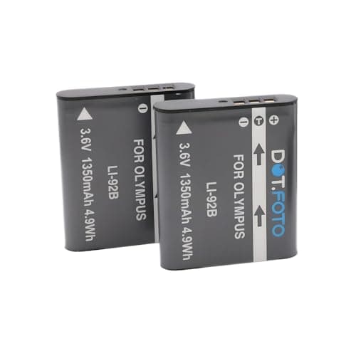 Image of 2 x Dot.Foto LI-92B Premium 3.6v / 1350mAh Rechargeable Battery for Olympus Tough TG-6, TG-5, TG-4, TG-3, TG-2, TG1 / XZ-2 / DS-2600, DS-9000, DS-9500 / for OM System TG-7