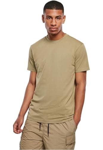 Image of URBAN CLASSICS Stretch T-Shirt with Round Neckline, Basic Tee with Figure-Hugging Cut, Short-Sleeve Elastic Men's T-Shirt, Regular Fit, 100% Jersey Cotton, Colour: Khaki, Size: XXL