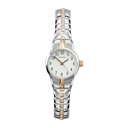 Image of Sekonda Newton 19mm Womens Classic Analogue Quartz Watch with White Dial Mineral Glass and Two Tone Gold Silver Stainless Steel Expander Bracelet