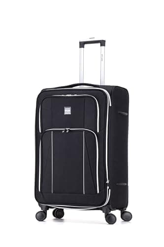 Image of Skylark Large 29” Lightweight Softshell Expandable Suitcase, Integrated Combination Lock, 4 Wheels Check in Luggage for 23kg (Black, 112 litres)