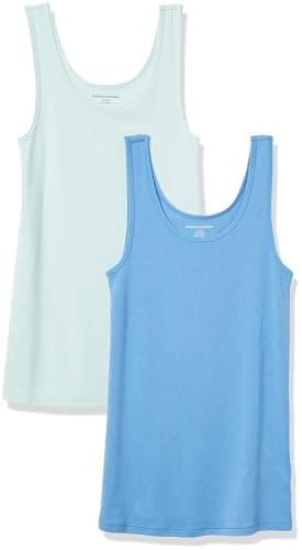 Image of Amazon Essentials Women's Slim-Fit Vest, Pack of 2, Aqua Blue/French Blue, M