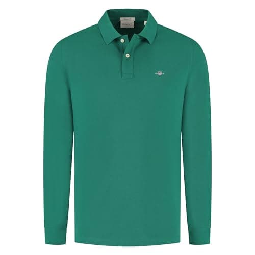 Image of GANT REG Shield LS Pique Rugger, Deep forest green, 3XL