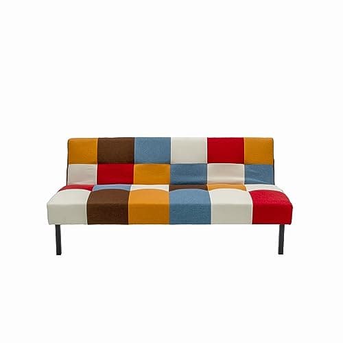 Image of Panana 3 Seater Polyester Fabric Convertible Futon Click-Clack Sofa Bed, RECLINING SETTEE (Rainbow Patchwork 1)