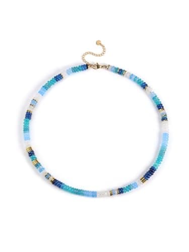 Image of CrystalTears Women’s Beaded Necklace for Women Ladies, Healing Crystals Gemstone Beads Necklaces Blue Shade Boho Stone Beaded Necklace Summer Beach Jewellery Gifts for Women Girls Mum Birthday