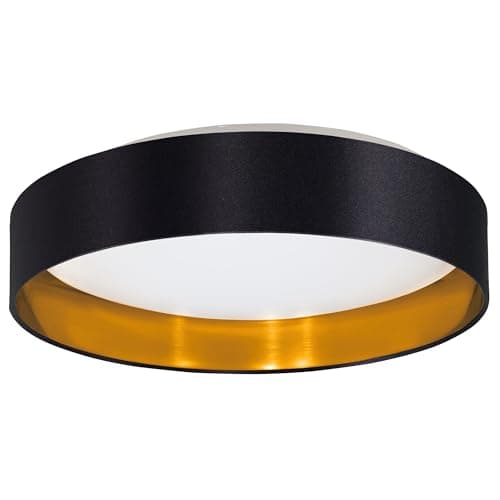 Image of Eglo LED Ceiling Light Maserlo 2, Flush Mount Textile lamp, Living Room Lighting Made of Fabric Gold and Black, White Plastic, Warm White, Ø 15"