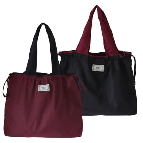 Image of Valicaer Foldable Reusable Shopping Bags, 2Pcs Large Waterproof Tote Bags Drawstring Shopper Washable Nylon Grocery Bags for Daily Use