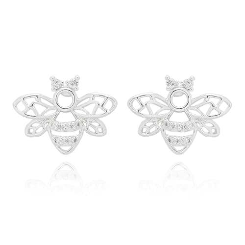 Image of Equilibrium Honey Bee Collection Outline Silver Plated Earrings with Cubic Zirconia, Gift Boxed