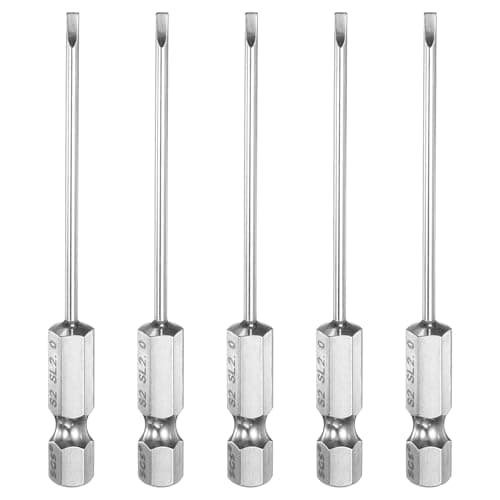 Image of sourcing map 5pcs SL2 Slotted Screwdriver Bits 2mm Slotted Tip 1/4" Hex Shank 75mm (3") Long Magnetic Flat Head S2 Steel Screw Driver Drill Bits Industrial Power Tools