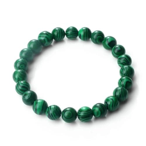 Image of Hemasa Handmade Natural Malachite Gemstone 8mm Round Beads Bracelet for Women (Green)