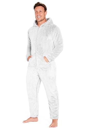 Image of CityComfort Onesies for Men and Teens, Loungewear Fleece Pyjamas Men All in One Jumpsuit Nightwear (Two Tone Grey, M)