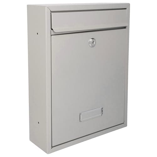 Image of Burg-Wachter MB19S Trent Wall Mounted Galvanised Steel Lockable Weatherproof Post Box, Silver 26x34x9cm