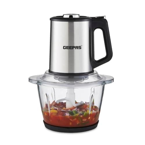 Image of Geepas 400W Mini Food Processor | 1.2L Glass Jar Bowl & 4 Stainless Steel Blades, 3 Speed, Mini Food Chopper Shredder Perfect for Salads, Salsa, Guacamole, Pesto, Curry Pastes & More – 2 Year Warranty