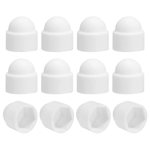 Image of sourcing map 12Pcs Hex Nut Cover, M8x12x15mm Plastic Dome Nut Protection Cap Hex Screws Bolt Covers for Indoor Outdoor Furniture Automotive Bolts Decoration, White