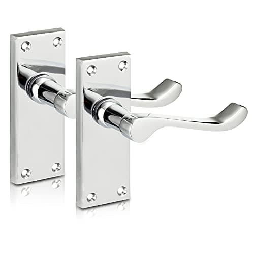 Image of XFORT Chrome Elegance Range Polished Chrome Victorian Scroll Lever Latch Handles, Polished Chrome Backplate Door Handles, Contemporary Design for Internal Wooden Doors (1 Pair)
