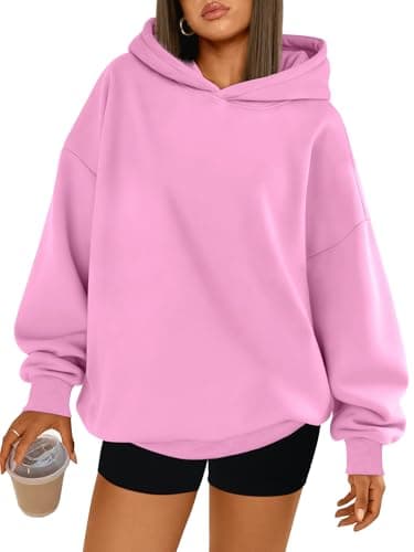 Image of Trendy Queen Womens Oversized Hoodies Fleece Hooded Sweatshirts Comfy Casual Pullover Fall Winter Outfits Long Sleeve Tops, Pink, S