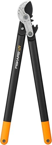 Image of Fiskars PowerGear Loppers Anvil (L) L77, Patented Mechanism PowerGear II, Cutting diameter: 5 cm, Hardened steel blades with non-stick coating, Length: 69 cm, Black/Orange, 1000583