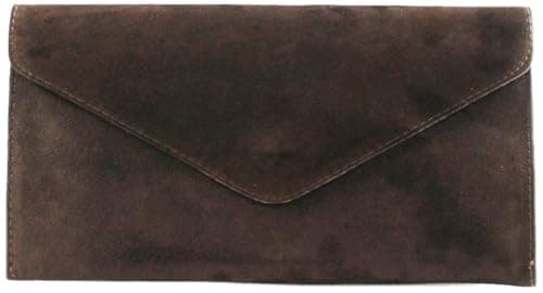 Image of YourDezire Genuine Italian Suede Leather Envelope Clutch Bags Party Wedding Purse Handbag Cross Over Bag (Coffee)