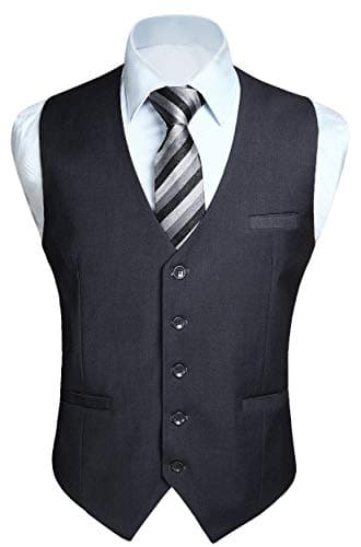 Image of Hisdern Men's Formal Wedding Party Cotton Waistcoat Solid Color Vest, Grey, XL(Chest 45.7 inch)