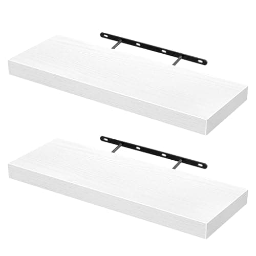 Image of 2 PCS Floating Shelves, 40 x 15 x 1.5 cm, White Floating Shelf Shelves for Wall, Display Storage Wall Shelves, Modern Decorative Display Wall Shelves for Bedroom, Living Room, Kitchen, Hallway