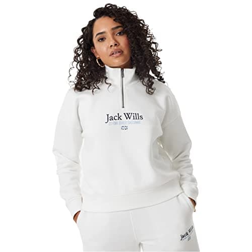 Image of Jack Wills Womens Honeylane Half Zip Sweatshirt Vintage White 10