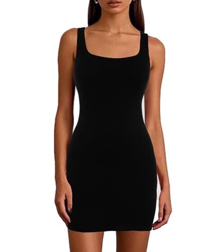 Image of Joyshaper Womens Bodycon Mini Dress Sleeveless Square Neck Tank Dress Short Tight Dress Casual Summer Dresses, Black-1, S