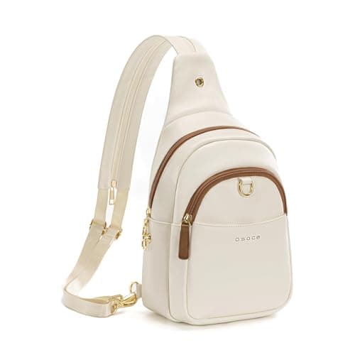 Image of OSOCE Crossbody Bags for Women PU Sling Belt Bag Shoulder Chest Bag Purses with Adjustable Guitar Strap Phone Cable Hole Fanny Pack Cross Body Bag for Ladies Travel Shopping (White, Extra Large)