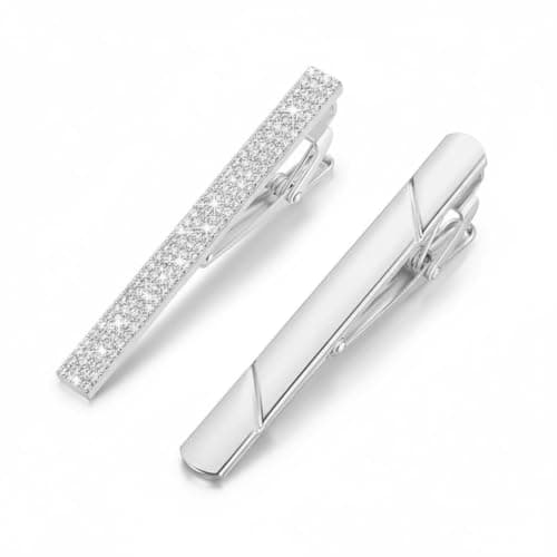 Image of 2PC Elegant Silver Stainless Steel Tie Clip, Minimalist Tie Pin for Men, Suitable for Business, Wedding, Father's Day & Graduation, 1.96 Inch