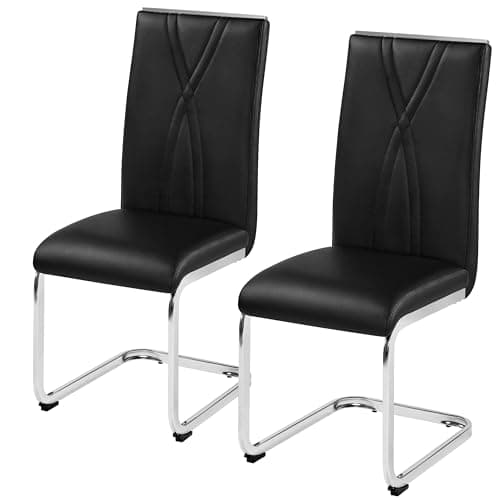Image of Yaheetech Dining Chairs Set of 2 Modern Kitchen Chairs with Faux Leather Seat and Sturdy Metal Legs for Dining Room, Kitchen, Black