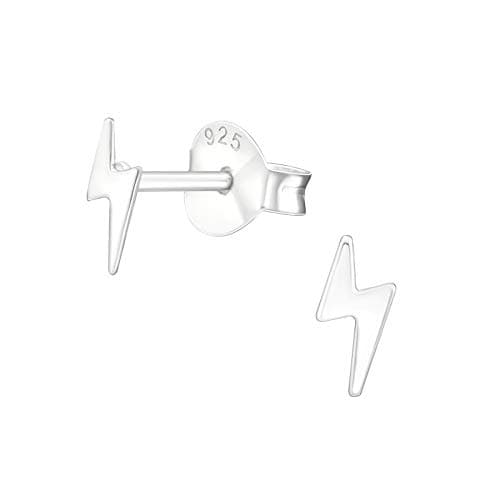 Image of Sterling Silver Lightning Bolt Stud Earrings - Minimalist 925 Silver Earrings for Women & Girls, Hypoallergenic & Lightweight, Everyday Wear - I love silver jewellery