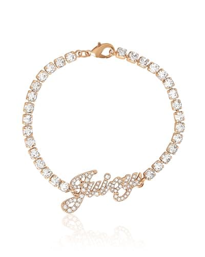 Image of Juicy Couture Logo Clear Stone Bracelet for Women 7.5", Gold-Tone Bling Juicy Bracelet, 7.5, Metal, glass stones