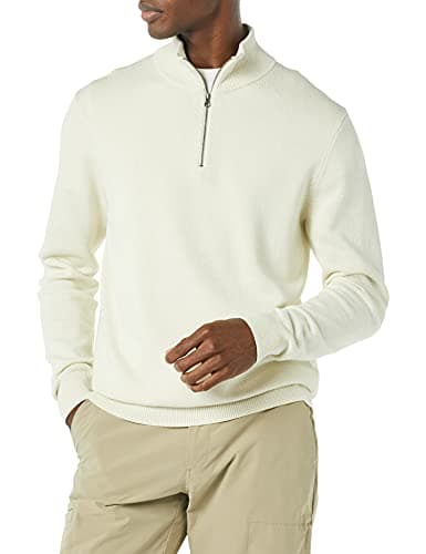 Image of Amazon Essentials Men's 100% Cotton Quarter-Zip Jumper, Ivory, L