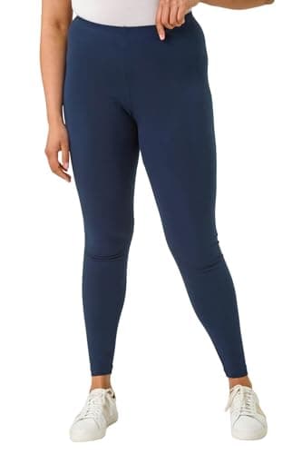 Image of Roman Stretch Leggings for Women UK Ladies Yoga Pants Gym Fitness Trousers Cotton High Waisted Pull On Elasticated Waist Smart Casual Tummy Control Thick Shapewear - Navy Plus - Size 20