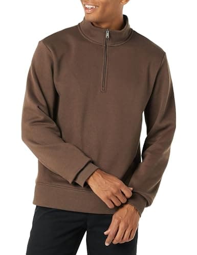 Image of Amazon Essentials Men's Regular Fit Long-Sleeve Quarter-Zip Casual Smart Pullover Fleece Sweatshirt, Medium Brown, L