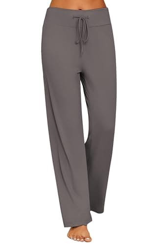 Image of Ekouaer Women's Pyjama Pants Soft Sleeping Lounge Pants Long Wide Leg Pajama Bottoms Drawstring Pj Bottoms,Grey,S