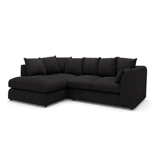 Image of New Gamzo Fabric Corner Sofa Firm | Soft Jumbo Cord 3-4-5 Seater Corner Sofa Left/Right Hand Facing) (Black, Left Hand Facing)
