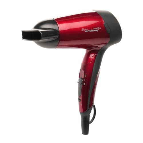 Image of Paul Anthony Travel Dry 1200w Travel Hair Dryer / 2 Heat Settings / 2 Speed Settings/Folding Handle/Concentrator Nozzle/Safety Cut-Off/Hang up Loop/Dual Voltage 110/240v - Hot Red - H1010RD