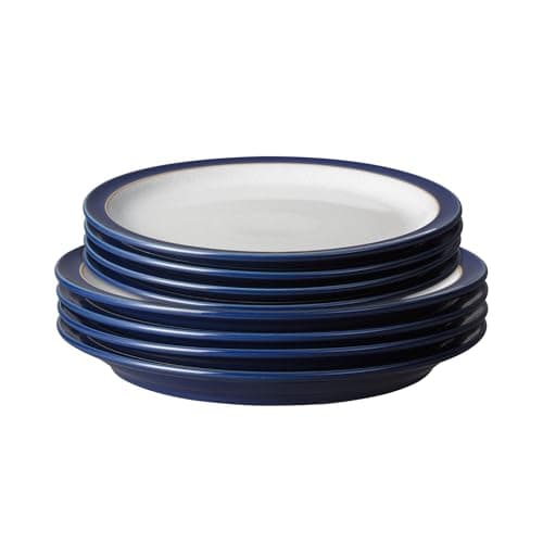 Image of Denby - Elements Dinner & Lunch Plate 8 Piece Set - Dark Blue, Dishwasher Safe 4 x Medium & Large Plates - Microwave & Oven Proof Stoneware Lunch & Dinner Dishes - Chip Resistant for Everyday Use