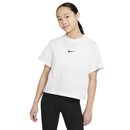 Image of Nike Girl's G NSW TEE ESSNTL SS Boxy T-Shirt, White/Black, XS