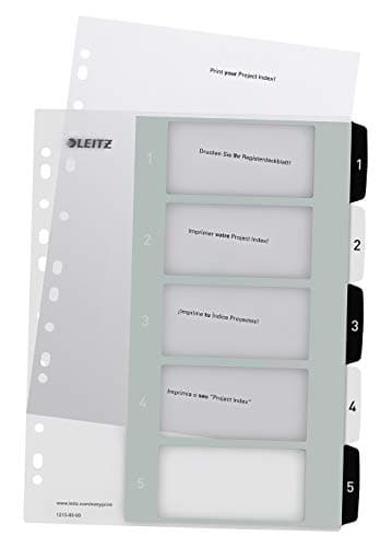 Image of Leitz WOW Printable Index, Extra-Wide, 1-5 Numbered Tabs, PP, A4, White/Black