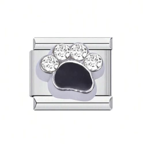 Image of Mon & Sons Black Dog Cat Paw Kitten Puppy Pet Charm Silver Italian Link Stainless Steel Bracelet Charm Compatible With 9mm Bracelet