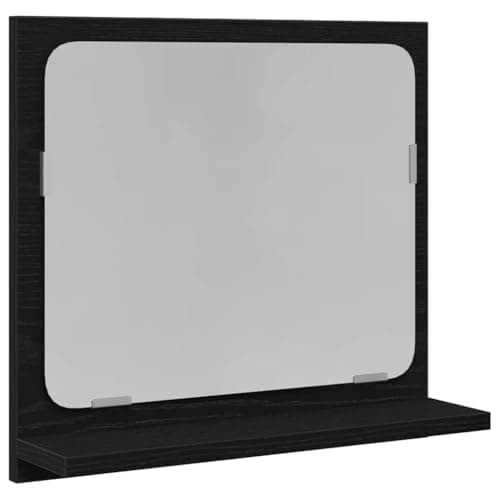 Image of HPUYRFG Black Oak Wall Mirror 40x10.5x37 Engineered Wood Bathroom Mirror with Shelf, Wall Mounted with Storage Shelf for Clear Reflection and Space-Saving Design