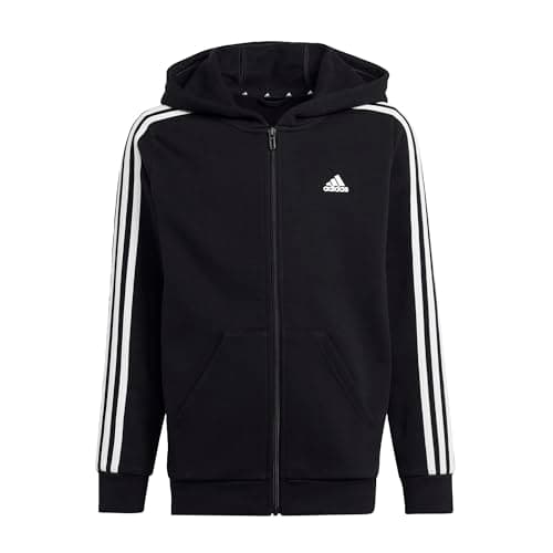 Image of adidas Unisex Kids Essentials 3-Stripes Fleece Full-Zip Hoodie, Black/White, 13-14 Years