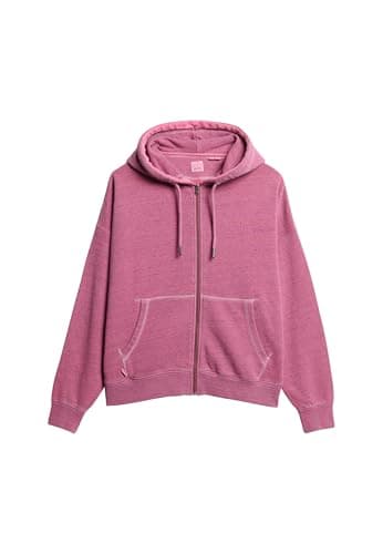 Image of Superdry Women's Overdyed Essential Hooded Jacket with Logo, Shocking Pink, 12