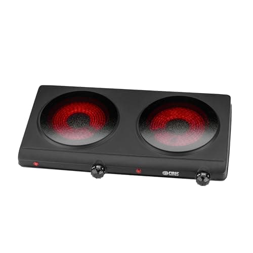 Image of TZS First Austria - Infrared Hot Plate Double Glass Ceramic Stove Plate ALL Pot Types 2500W - Portable Hob Electric Cooktop for Camping, Dorm & Apartment - Stepless Adjustment & Indicator Light