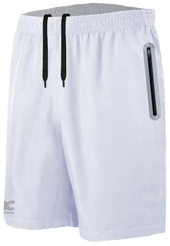 Image of JRC Just Royal Clothing Mens Running Shorts with 2 Zip Pockets, Lightweight Shorts for Workout & Gym (White, XL)
