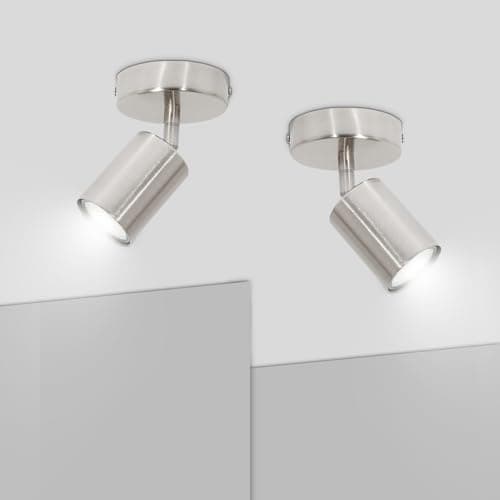 Image of Ketom GU10 LED Ceiling Light - Matt Nickel Single Adjustable Spotlight Wall Light - 2 x Spot Bar With Bulb Base, Bulb Not Included