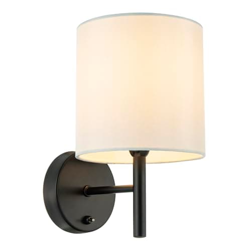 Image of Happy Homewares Contemporary Bedside Wall Lamp in Matte Black with Toggle Switch and Off White Fabric Shade | 24cm x 15cm x 10cm | 1 x 7w E14